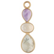 Pendentif géométrique 29x8 mm - Doré à l'or fin - Amethyste - Citrine - Prehnite