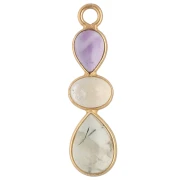 Pendentif géométrique 29x8 mm - Doré à l'or fin - Amethyste - Citrine - Prehnite