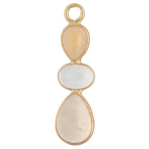 Pendentif géométrique 29x8mm Doré Or fin Calcite jaune - Cristal de roche -Citrine