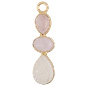 Pendentif géométrique 29x8mm Doré à l'or fin - Morganite - Kunzite - Druzy Blanche