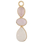 Pendentif géométrique 29x8mm Doré à l'or fin - Morganite - Kunzite - Druzy Blanche