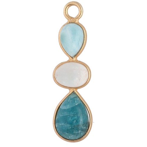 Pendentif géométrique 29x8 mm Doré à l'or fin - Larimar - Pierre de lune - Apatite