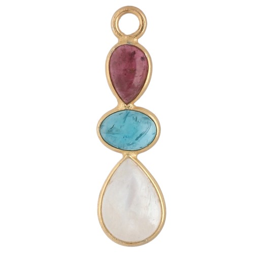 Pendentif géométrique 29x8 mm Doré Or fin - Tourmaline - Apatite - Pierre de lune