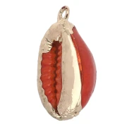 Pendentif coquillage Cauri teinté de 20 à 25 mm avec bordures dorées - Orange x1