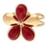 Bague fleur réglable 21 mm cabochons imitation cornaline - Acier inox 304 Doré|raw }}