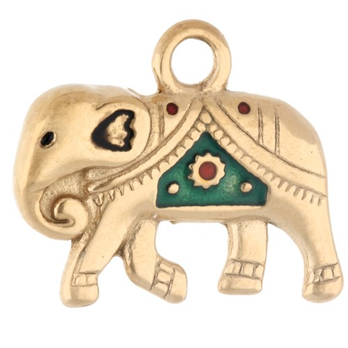 Breloque éléphant 15x18 mm avec résine époxy - Acier inoxydable 316 Doré - Vert x1