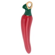Pendentif piment 21x5 mm avec résine époxy - Acier inoxydable 316 Doré - Rouge x1