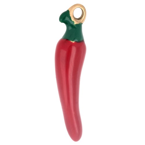Pendentif piment 21x5 mm avec résine époxy - Acier inoxydable 316 Doré - Rouge x1