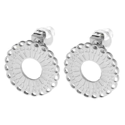 Clous d'oreilles rond multi-trous 14 mm - anneau ouvert - Acier inox 316L x2
