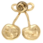 Broche pin's cerises effet martelé 38x37 mm - Acier inoxydable 304 Doré x1