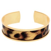 Animaux - Bracelet manchette 17x160 mm motif léopard - Doré à l'or fin - Marron x1 Bracelet manchette 17x160 mm motif léopard - Doré à l'or fin - Marron x1
