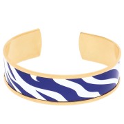 Bracelet manchette 17x160 mm motif zèbre - Doré à l'or fin - Blanc - Bleu foncé x1