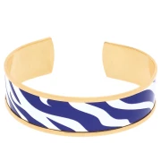 Bracelet manchette 17x160 mm motif zèbre - Doré à l'or fin - Blanc - Bleu foncé x1