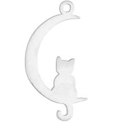 Pendentif lune avec chat - 9.5x18.5 mm - Argent 925 x1|raw }}
