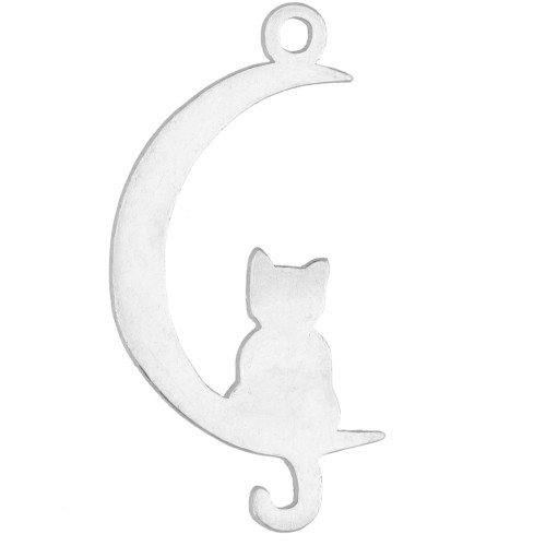 Pendentif lune avec chat - 9.5x18.5 mm - Argent 925 x1