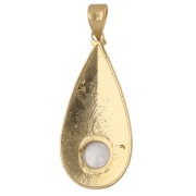Pendentif goutte ethnique 39x18 mm pierre gemme 8 mm Quartz rose - Doré à l'or fin