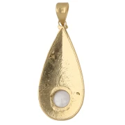 Pendentif goutte ethnique 39x18 mm pierre gemme 8 mm Quartz rose - Doré à l'or fin