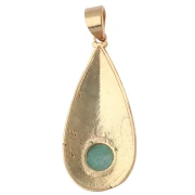 Pendentif goutte ethnique 39x18 mm pierre gemme 8 mm - Amazonite - Doré à l'or fin