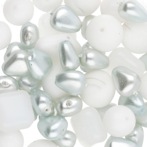 Assortiment de perles de bohème - Mix White & Silver x50g