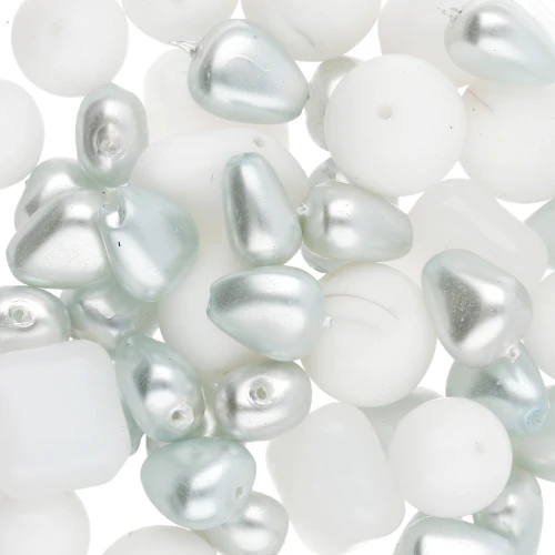 Assortiment de perles de bohème - Mix White & Silver x50g