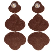 Boucles d'oreilles pendantes 99x45 mm raphia et perles brodés - Bronze - Ecru x2