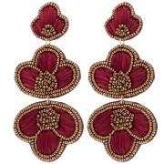 Boucles d'oreilles pendantes 99x45 mm raphia et perles brodés Bronze - Bordeaux x2