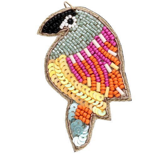Pendentif perroquet 73x40.5 mm en perles brodés - Multicolore x1