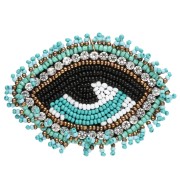 Pendentif oeil 46x65 mm en perles et CZ brodés - Turquoise - Crystal - Noir x1