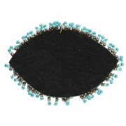 Pendentif oeil 46x65 mm en perles et CZ brodés - Turquoise - Crystal - Noir x1