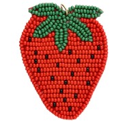 Pendentif fraise 56x42 mm en perles brodés - Rouge - Vert x1