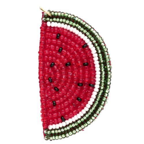Pendentif pastèque 53x29 mm en perles brodés - Rouge - Vert x1