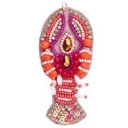 Pendentif homard 73x32 mm en perles brodés - Rose - Orange x1