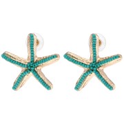 Boucles d'oreilles étoile de mer 35x37 mm avec perles - Doré - Turquoise x2