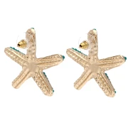Boucles d'oreilles étoile de mer 35x37 mm avec perles - Doré - Turquoise x2