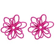Boucles d'oreilles fleur en fil - volume 3D - 52 mm en raphia - Fuchsia x2