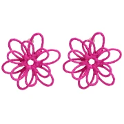 Boucles d'oreilles fleur en fil - volume 3D - 52 mm en raphia - Fuchsia x2