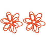 Boucles d'oreilles fleur en fil - volume 3D - 52 mm en raphia - Orange x2