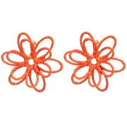 Boucles d'oreilles fleur en fil - volume 3D - 52 mm en raphia - Orange x2