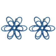 Boucles d'oreilles fleur en fil - volume 3D - 52 mm en raphia - Bleu x2