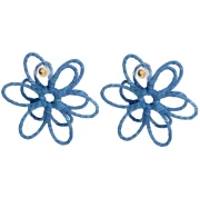 Boucles d'oreilles fleur en fil - volume 3D - 52 mm en raphia - Bleu x2