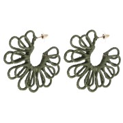 Créoles fleur en fil - volume 3D - 57 mm en raphia - Kaki x2