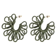 Créoles fleur en fil - volume 3D - 57 mm en raphia - Kaki x2