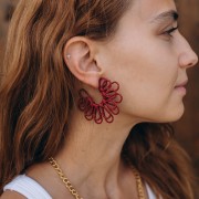 Créoles fleur en fil - volume 3D - 57 mm en raphia - Kaki x2