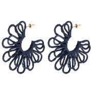Créoles fleur en fil - volume 3D - 57 mm en raphia - Bleu nuit x2