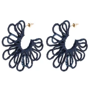 Créoles fleur en fil - volume 3D - 57 mm en raphia - Bleu nuit x2