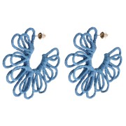 Créoles fleur en fil - volume 3D - 57 mm en raphia - Bleu x2