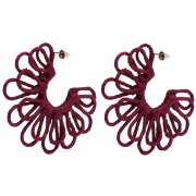 Créoles fleur en fil - volume 3D - 57 mm en raphia - Bordeaux x2