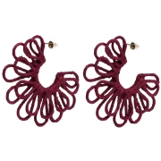 Créoles fleur en fil - volume 3D - 57 mm en raphia - Bordeaux x2