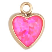 Breloque coeur 7x5.5 mm cabochon imitation Hot Pink Opal Gold filled (or laminé)