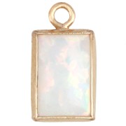 Breloque rectangle 9x5 mm cabochon imit White Opal - Gold filled (or laminé) x1